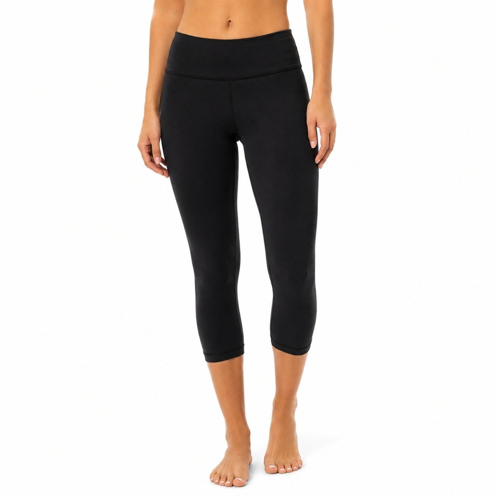 Lululemon Crop Leggings Women 8 Black Luon Mid Rise Yoga Capri